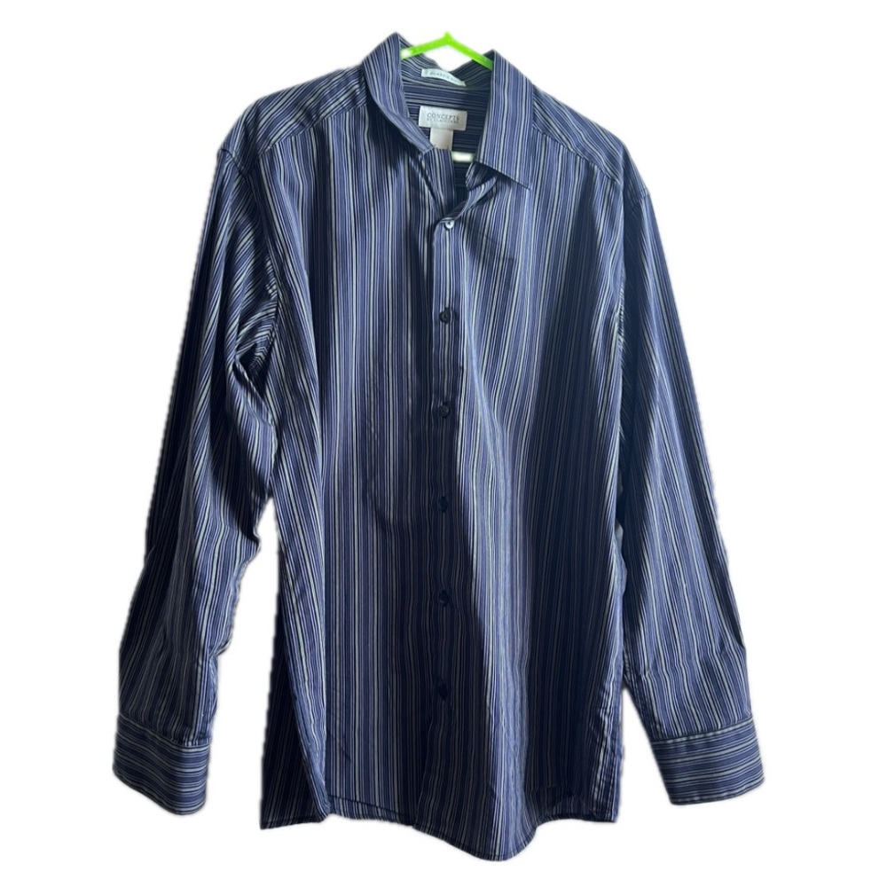 Claiborne Striped Button Down Shirt – Size L
Purple | Black | Blue | Gray